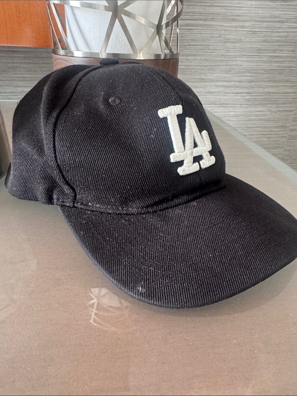 Source Unknown Black LA Baseball Cap with White Logo